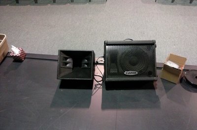 Size comparison versus Kustom KPC12MP 12&quot; powered wedge.