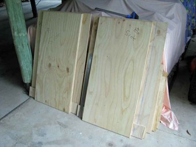 My cut pieces so far. Note that I've called the two cabinets A and B.