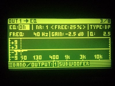 They are currently powered by 1 EP4000 with these DCX settings. Still tweaking. I believe there is more to be had by adding a second EP4000 which I have but haven't hooked up yet.  I borrowed my friend's OMNImic again but haven't had a chance to measure yet (new computer issues) and probably won't until I move the 2 to the other side of the room and the flooring is done. BUT, THEY ABSOLUTELY HAMMER!