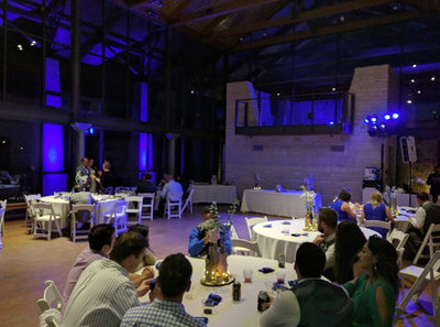 Inside. Speakers on right.