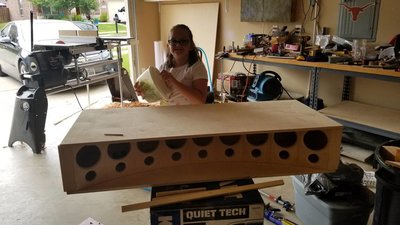 My 9 year old for reference. Monster measures at 46 inches. The speaker not the kid.