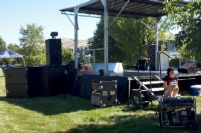 Amp rack and generator. The whole stage powered on my 15 horse gennerator. Yes that is TrippLite LCR2400 protecting my Crowns - Worked GREAT!