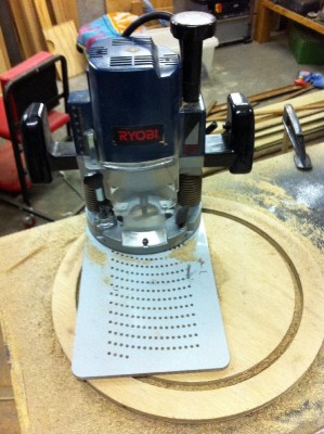 My circle routing jig in action.