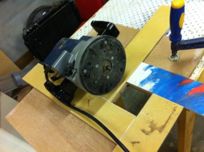 The setup. The template guides are simply panel pinned to the back.