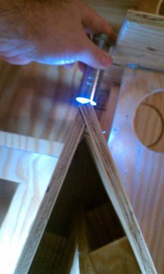 Used a flashlight to look for air leaks in the joints. Found some shining examples of too little glue.