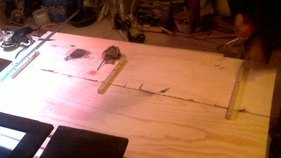 Bracing up panel 12 before cutting. Normally id leave this to cure another day but like I said were in a crunch.
