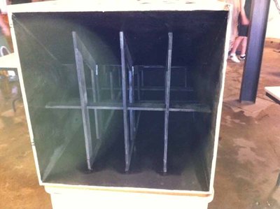 Mouth with panels painted. We were running short on time and wanted to hear it the next day, so instead of painting the braces, letting them dry, then putting them in, we just put them in and spray painted them. They are wet here, it looked fine when it dried
