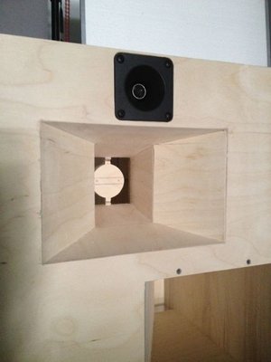 Mid horn glued in and sanded, tweeter mounted
