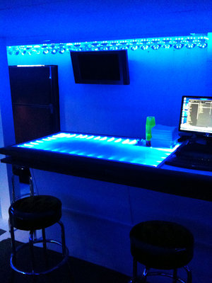 The bar with all the led's blue