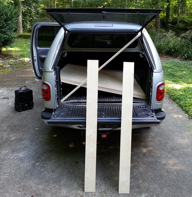 Slight problem with the plywood: it won't come out of the truck.