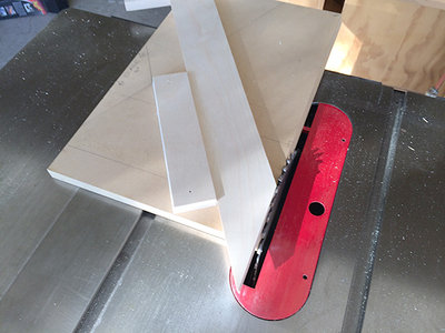 Built this sliding jig to help with the angles. I used carpet tape and/or tacked in a temporary fence and stops to keep things consistent.