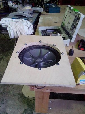 testfitting the cvx driver and checking for rubbing surround. no problems there. T-nuts were installed with the famous harley screw
