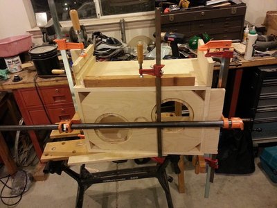 This shows off a new set of bright orange clamps I convinced my dad to buy for the project!