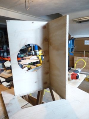 Panel #2. Circle cut with jigsaw and hand sanding.