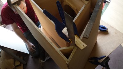 our &quot;brace squaring&quot; technique in action, note to self: framing square goes on top of brace, not underneath it and thence becoming part of the cab!